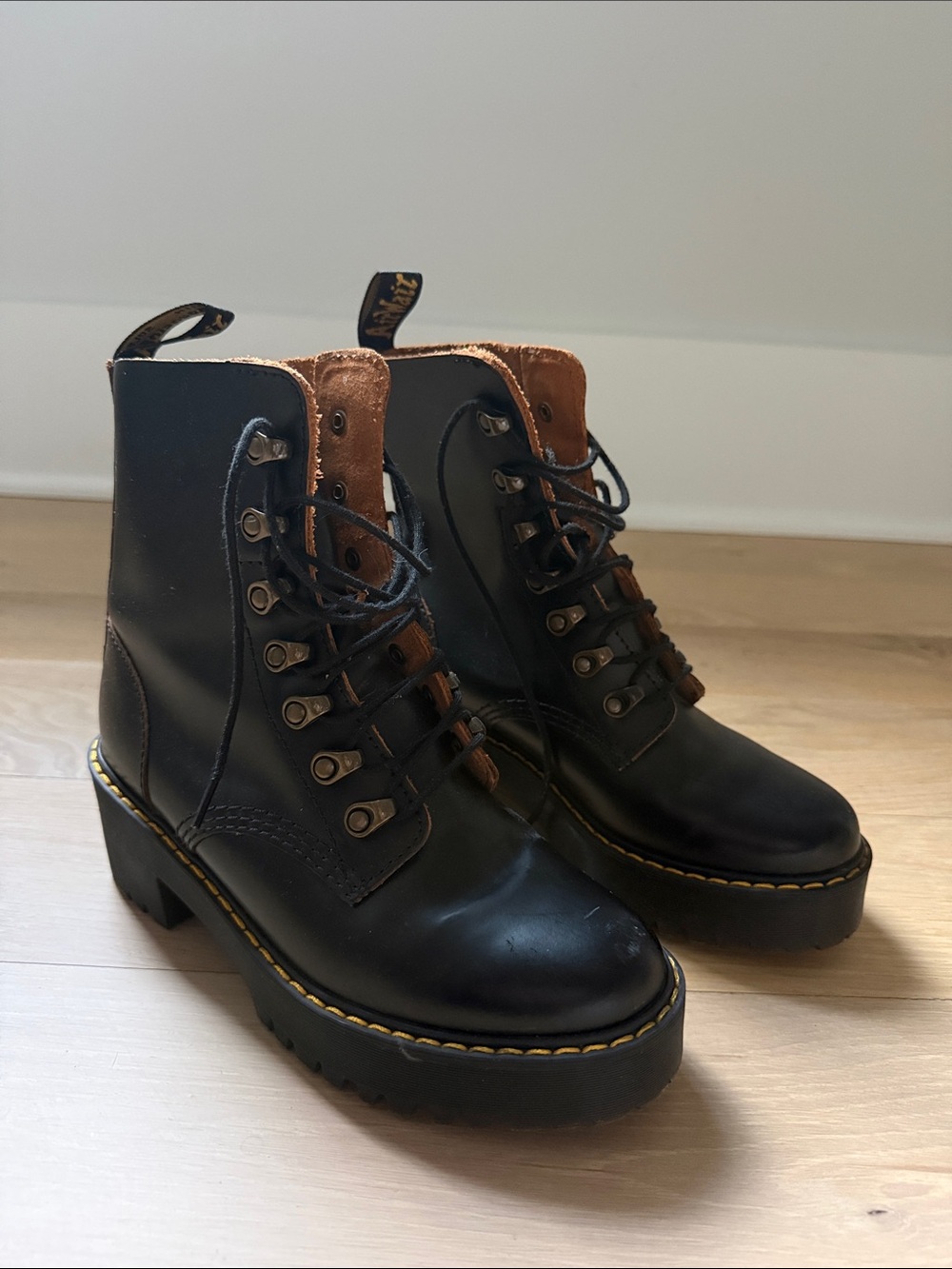 Dr. Martens Black Leona Lace-Up Platform Boots